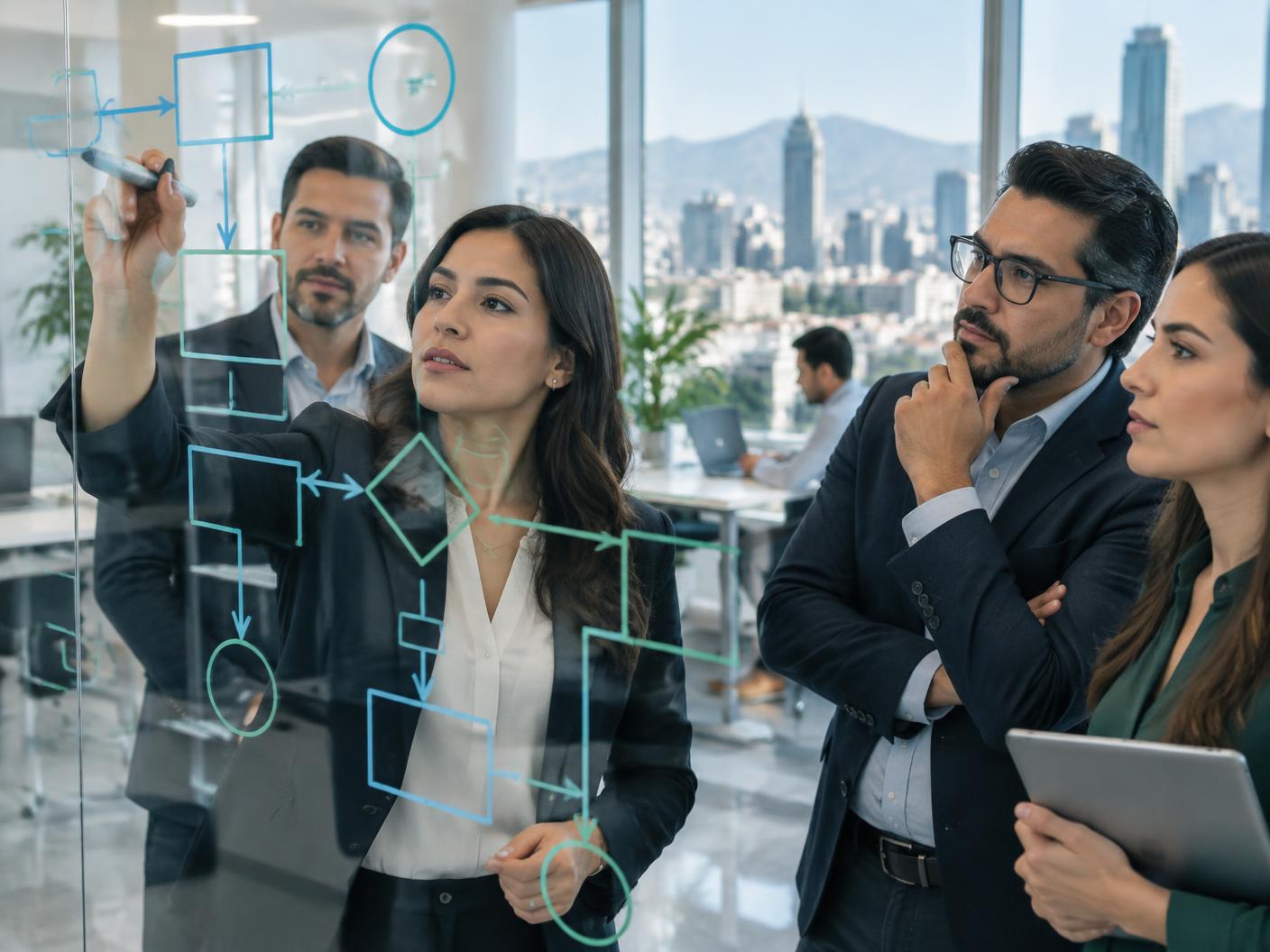 Equipo empresarial diseñando procesos